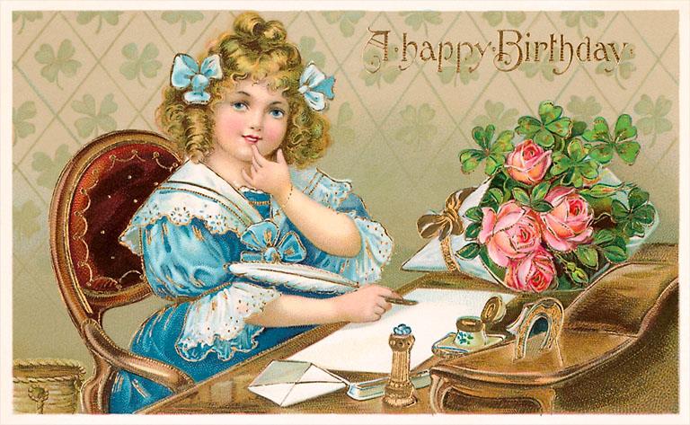 Vintage Happy Birthday Girl Card Wife Girl With A Drink Retro Style