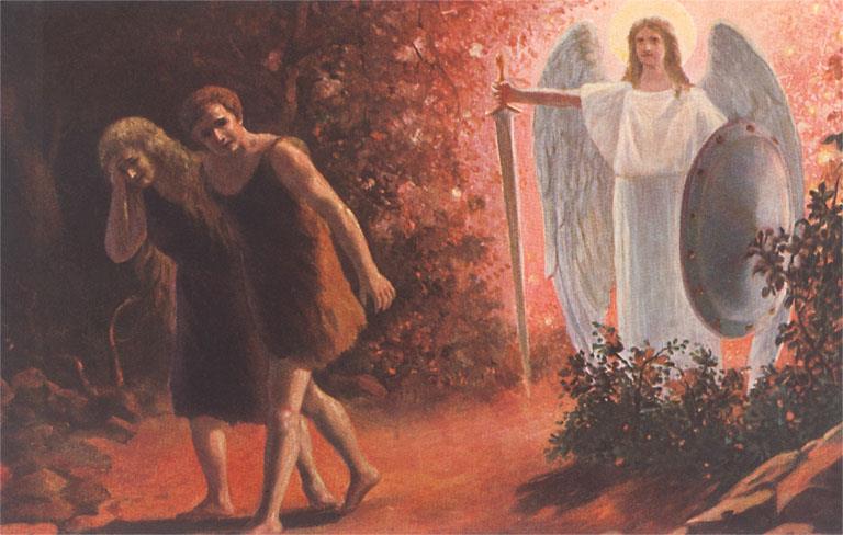 Adam and Eve Cast out of Eden Vintage Image, Religion