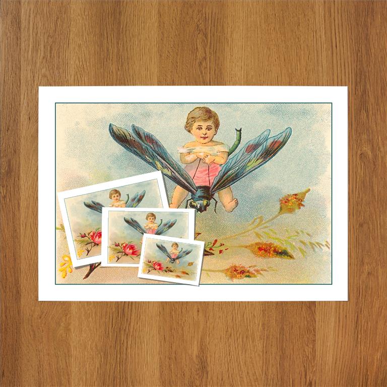 Boy Riding Dragonfly Vintage Image, Insects IS-02 – Found Image Press Inc.