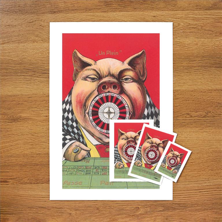 Pig Roulette Pig with Roulette Wheel in Mouth Vintage Image, Gambling GB-31 β Found ...